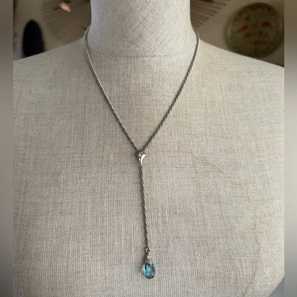 RARE Vintage AVON Silver-Tone Blue Crystal Lariat Y-Necklace